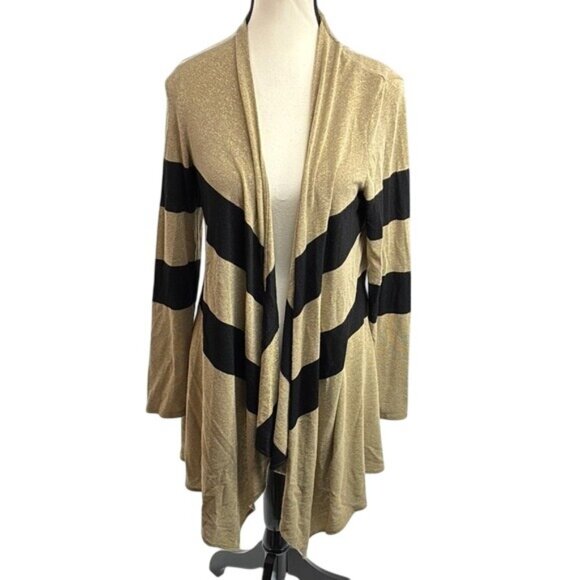 Joseph Ribkoff Open Front Cardigan Womens Size 10 Gold Black Metallic Stripe - Picture 1 of 7